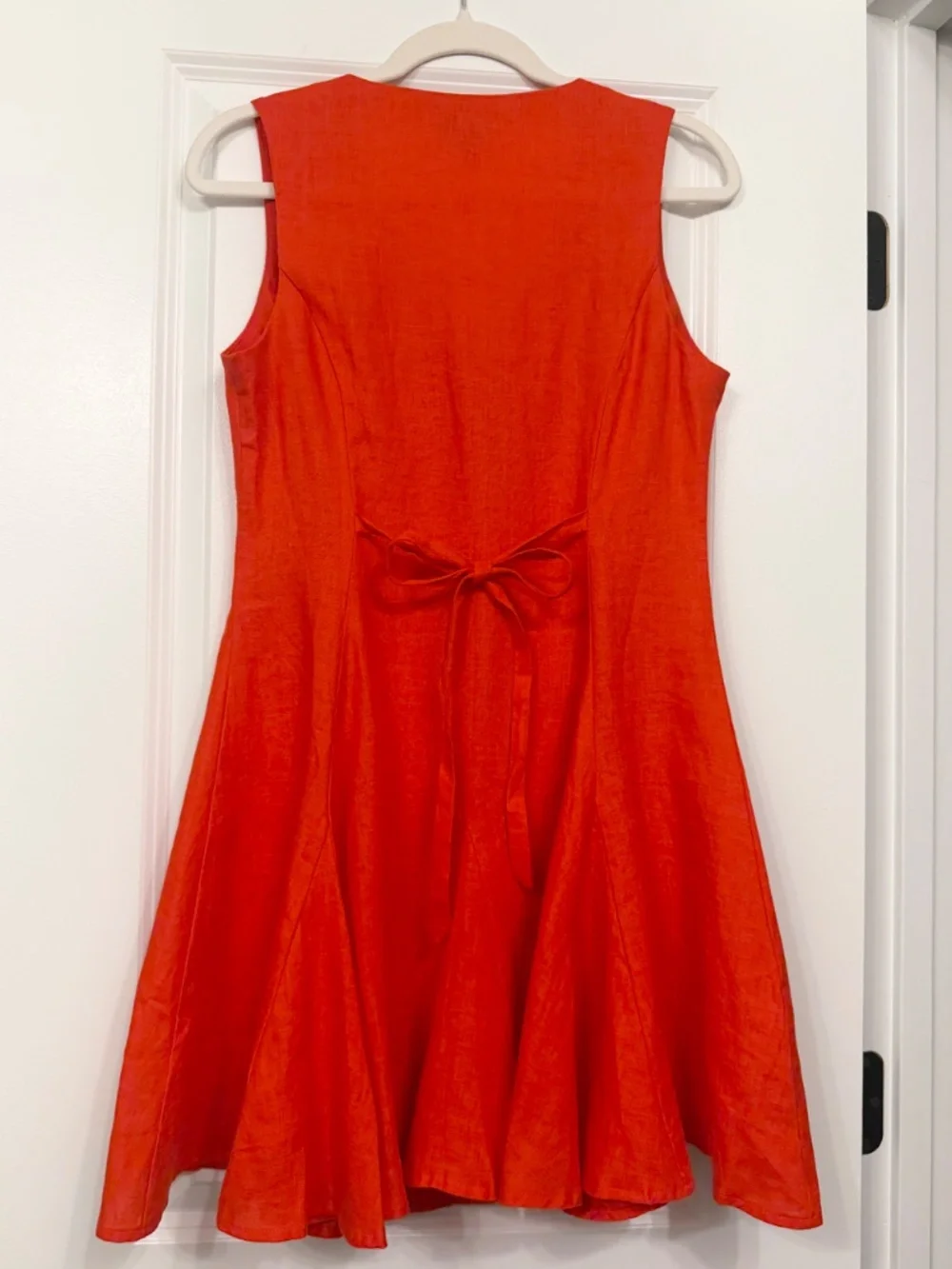 J. Crew red 100% linen mini dress with tie back detail NWT.
